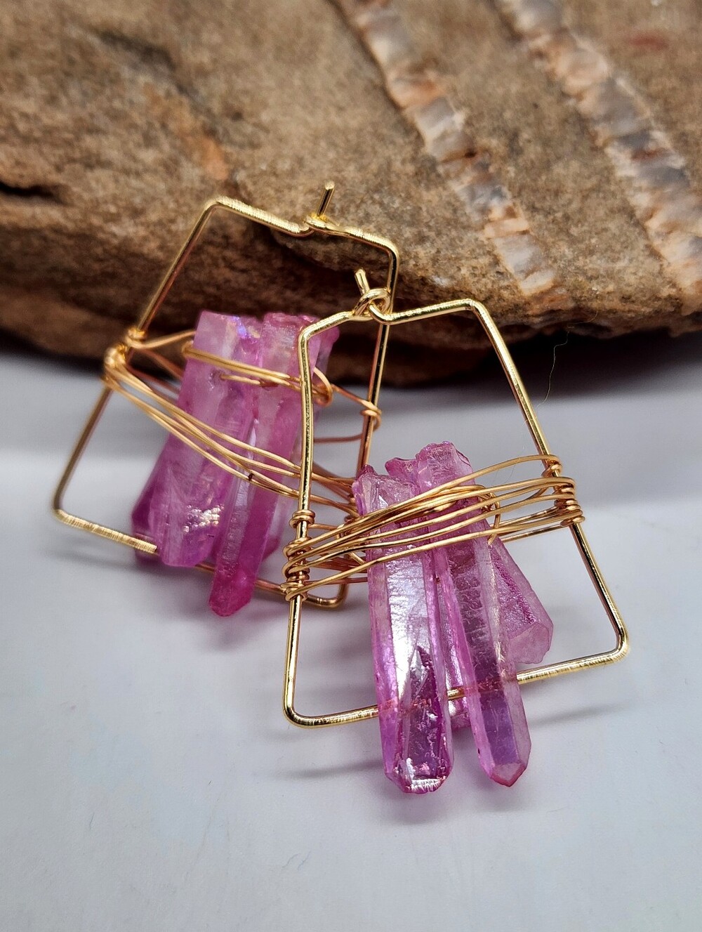 FP Designer Ariana Ost Aura Crystals 14 Gold Plated Hypoallergic Unique Earrings
